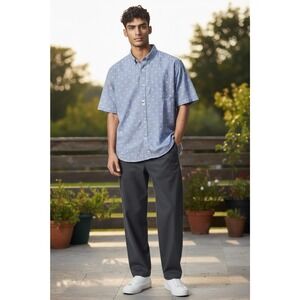 Aeropostale‎ Men's XL Blue Geometric Short Sleeve Button-Down Shirt preppy